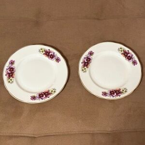 Vintage Crownford Fine Bone China Plates – Made in England – Purple Floral